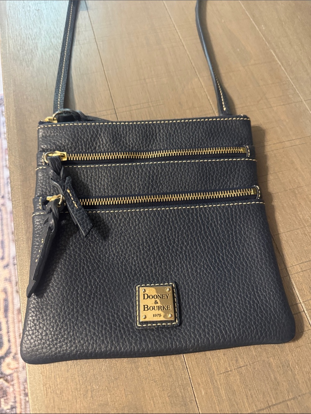 Dooney & Bourke Navy Pebbled Leather Triple-Zip Crossbody with Gold Hardware